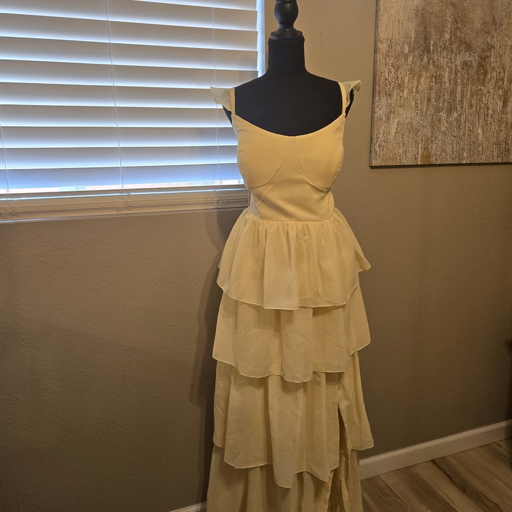 Yellow Layered Maxi Dress With Ruffled Straps